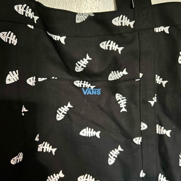 Vans Black and White Skeleton Fish / Fishbone Tote with Pockets Sardine - Picture 3 of 4
